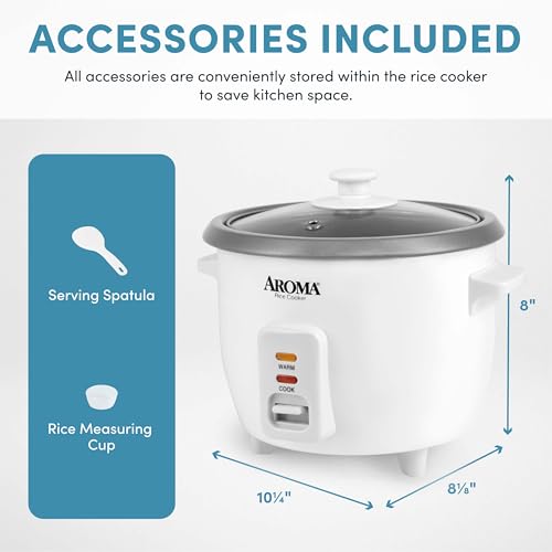 AROMA® Rice Cooker, 3-Cup (Uncooked) / 6-Cup (Cooked), Small Rice Cooker, Oatmeal Cooker, Soup Maker, Auto Keep Warm, 1.5 Qt, White, ARC-363NG - My Kitchen Products