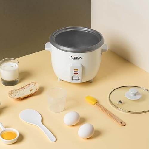 AROMA® Rice Cooker, 3-Cup (Uncooked) / 6-Cup (Cooked), Small Rice Cooker, Oatmeal Cooker, Soup Maker, Auto Keep Warm, 1.5 Qt, White, ARC-363NG - My Kitchen Products