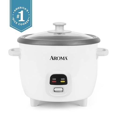 AROMA Rice Cooker, 3-Cup (Uncooked) / 6-Cup (Cooked), Small Rice Cooker, Oatmeal Cooker, Soup Maker, Auto Keep Warm, 1.5 Qt, White, ARC-393NG - My Kitchen Products