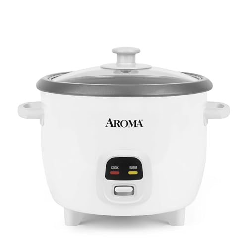 AROMA Rice Cooker, 3-Cup (Uncooked) / 6-Cup (Cooked), Small Rice Cooker, Oatmeal Cooker, Soup Maker, Auto Keep Warm, 1.5 Qt, White, ARC-393NG - My Kitchen Products