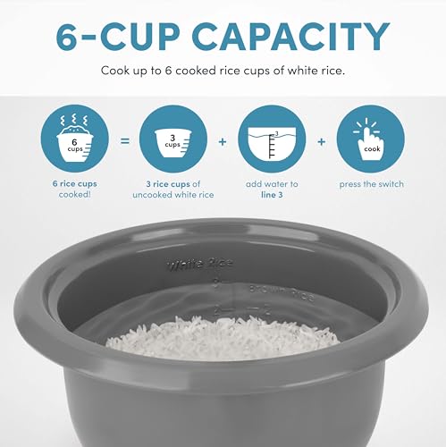 AROMA Rice Cooker, 3-Cup (Uncooked) / 6-Cup (Cooked), Small Rice Cooker, Oatmeal Cooker, Soup Maker, Auto Keep Warm, 1.5 Qt, White, ARC-393NG - My Kitchen Products