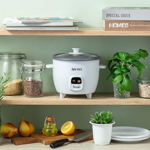 AROMA Rice Cooker, 3-Cup (Uncooked) / 6-Cup (Cooked), Small Rice Cooker, Oatmeal Cooker, Soup Maker, Auto Keep Warm, 1.5 Qt, White, ARC-393NG - My Kitchen Products