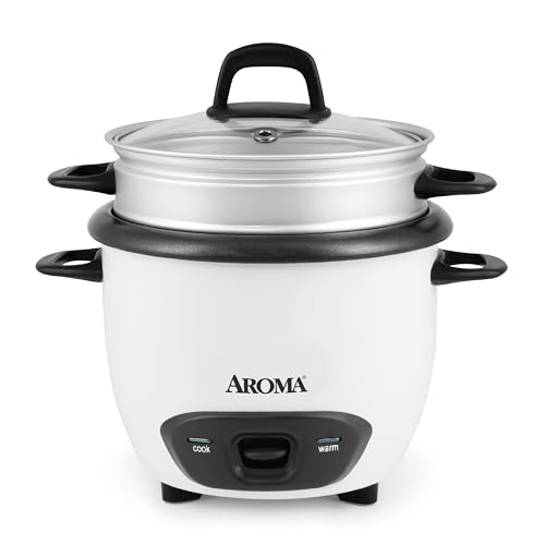 AROMA® Rice Cooker, 3-Cup (Uncooked) / 6-Cup (Cooked), Steamer, Small Rice Cooker, Oatmeal Cooker, Soup Maker, Auto Keep Warm, 1.5 Qt, White, ARC-743-1NG - My Kitchen Products