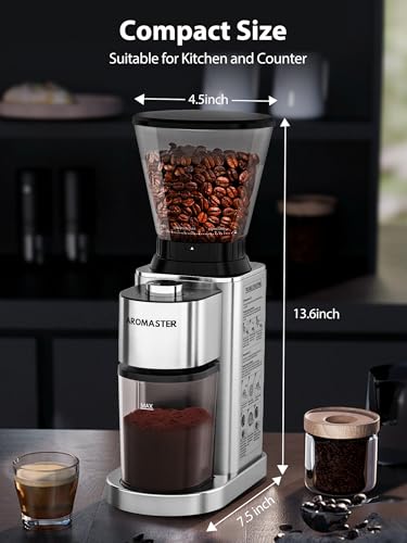 Aromaster Coffee Grinder,Coffee Bean Grinder,40 Seconds Adjustable Timer,Anti-static,Easy to Clean with Brush, Silver - My Kitchen Products