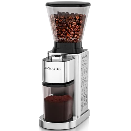 Aromaster Coffee Grinder,Coffee Bean Grinder,40 Seconds Adjustable Timer,Anti-static,Easy to Clean with Brush, Silver - My Kitchen Products