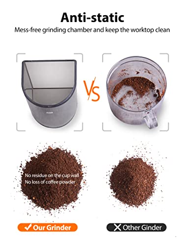 Aromaster Conical Coffee Bean Grinder with 48 Gind Settings,Burr Coffee Grinder for Home Use,Stainless Steel,40 Seconds Adjustable Timer,Anti-static,Easy to Clean with Brush,Classic Silver - My Kitchen Products