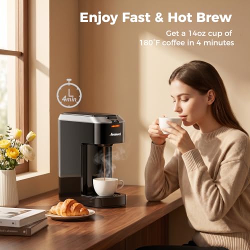 Aromvel Single Serve Coffee Maker for K Cup Pods, One Button Coffee Maker, 6-14oz Brew Sizes, Fits Travel Mug, Compact for Small Kitchen, Office, Dorm, RV, Silver - My Kitchen Products