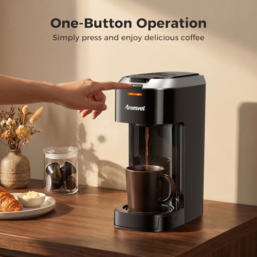 Aromvel Single Serve Coffee Maker for K Cup Pods, One Button Coffee Maker, 6-14oz Brew Sizes, Fits Travel Mug, Compact for Small Kitchen, Office, Dorm, RV, Silver - My Kitchen Products