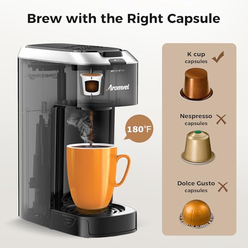 Aromvel Single Serve Coffee Maker for K Cup Pods, One Button Coffee Maker, 6-14oz Brew Sizes, Fits Travel Mug, Compact for Small Kitchen, Office, Dorm, RV, Silver - My Kitchen Products