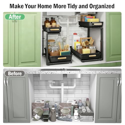 ARSTPEOE Under Sink Organizer - 2 Packs Multi-Purpose Pull-Out Storage Organizers, Slide out Pull out Cabinet Organizer Shelf, Storage for Kitchen Bathroom - My Kitchen Products