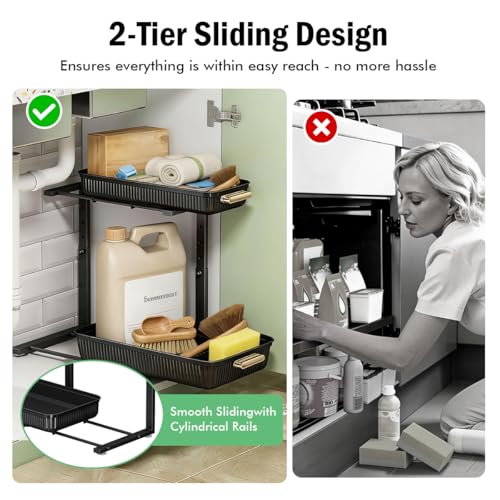 ARSTPEOE Under Sink Organizer - 2 Packs Multi-Purpose Pull-Out Storage Organizers, Slide out Pull out Cabinet Organizer Shelf, Storage for Kitchen Bathroom - My Kitchen Products
