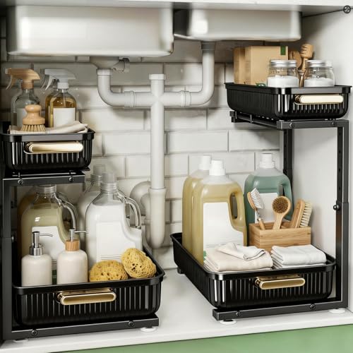 ARSTPEOE Under Sink Organizer, 2 Packs Multi-Purpose Pull-Out Storage Organizers, Slide out Pull out Cabinet Organizer
