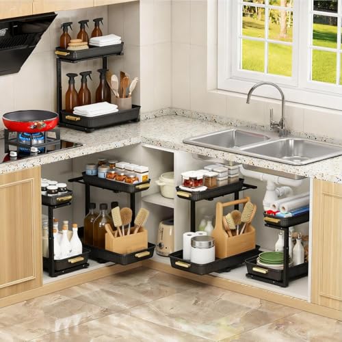 ARSTPEOE Under Sink Organizer - 2 Packs Multi-Purpose Pull-Out Storage Organizers, Slide out Pull out Cabinet Organizer Shelf, Storage for Kitchen Bathroom - My Kitchen Products