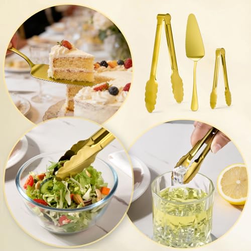 Artcochan 12 PCS Serving Utensils Gold, Stainless Steel Flatware Set Includes Large Serving Spoons, Slotted Spoons, Ladle, Forks, Tongs, Appetizers Tongs and Cake Server for Buffet Party Catering - My Kitchen Products
