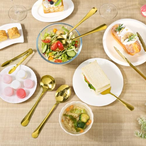 Artcochan 12 PCS Serving Utensils Gold, Stainless Steel Flatware Set Includes Large Serving Spoons, Slotted Spoons, Ladle, Forks, Tongs, Appetizers Tongs and Cake Server for Buffet Party Catering - My Kitchen Products