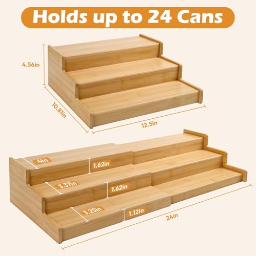 Artcochan 3 Tier Expandable Bamboo Can Rack Organizer for Pantry，Adjustable Pantry Organizers Holds Up to 24 Soda Cans,Canned Food Storage for Kitchen Cabinet Countertop - My Kitchen Products