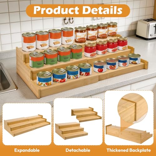 Artcochan 3 Tier Expandable Bamboo Can Rack Organizer for Pantry，Adjustable Pantry Organizers Holds Up to 24 Soda Cans,Canned Food Storage for Kitchen Cabinet Countertop - My Kitchen Products