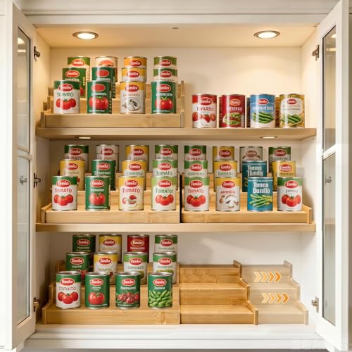 Artcochan 3 Tier Expandable Bamboo Can Rack Organizer for Pantry，Adjustable Pantry Organizers Holds Up to 24 Soda Cans,Canned Food Storage for Kitchen Cabinet Countertop - My Kitchen Products