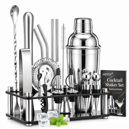 ARTFLY Cocktail Shaker Set, 18-Piece Bartender Kit with Acrylic Stand, 18/8 Stainless Steel Bar Set with Martini
