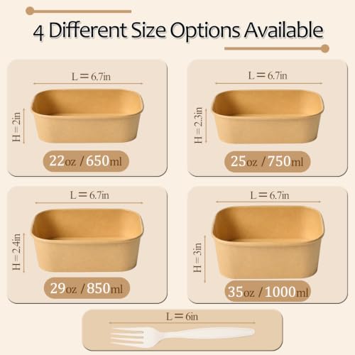 Artuxer 50 Pack 29Oz Disposable Meal Prep Containers With Lids and Forks-Disposable Kraft Paper Bowls-to go food containers-Microwavable and Freezer Safe Take Out Containers - My Kitchen Products
