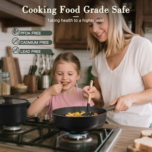 Astercook 19 Pcs Pots and Pans Set Non Stick, Black Titanium Induction Kitchen Cookware Sets, Non toxic Healthy Kitchen Cooking Set with Frying Pans Set, PTFE PFOA PFOS Free, Fathers Day Gift for Men - My Kitchen Products
