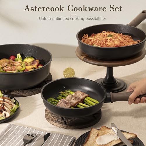 Astercook 19 Pcs Pots and Pans Set Non Stick, Black Titanium Induction Kitchen Cookware Sets, Non toxic Healthy Kitchen Cooking Set with Frying Pans Set, PTFE PFOA PFOS Free, Fathers Day Gift for Men - My Kitchen Products