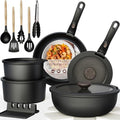 Astercook 21 Pcs Pots and Pans Set Non Stick, Ceramic Cookware Set Detachable Handle, RV Kitchen Cooking Set Removable Handles, Oven Safe, Induction Ready, Stackable, Black, Fathers Day Gift for Men - My Kitchen Products