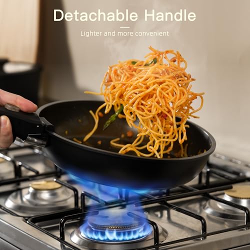 Astercook 21 Pcs Pots and Pans Set Non Stick, Ceramic Cookware Set Detachable Handle, RV Kitchen Cooking Set Removable Handles, Oven Safe, Induction Ready, Stackable, Black, Fathers Day Gift for Men - My Kitchen Products