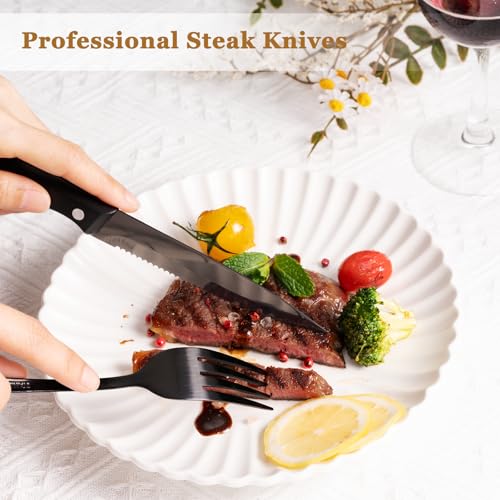 Astercook 24-Piece Black Silverware Set with Steak Knives Flatware Set for 4 Food-Grade Stainless Steel Cutlery Set Mirror Polished Utensils Set Include Spoons and Forks for Home Kitchen Restaurant - My Kitchen Products