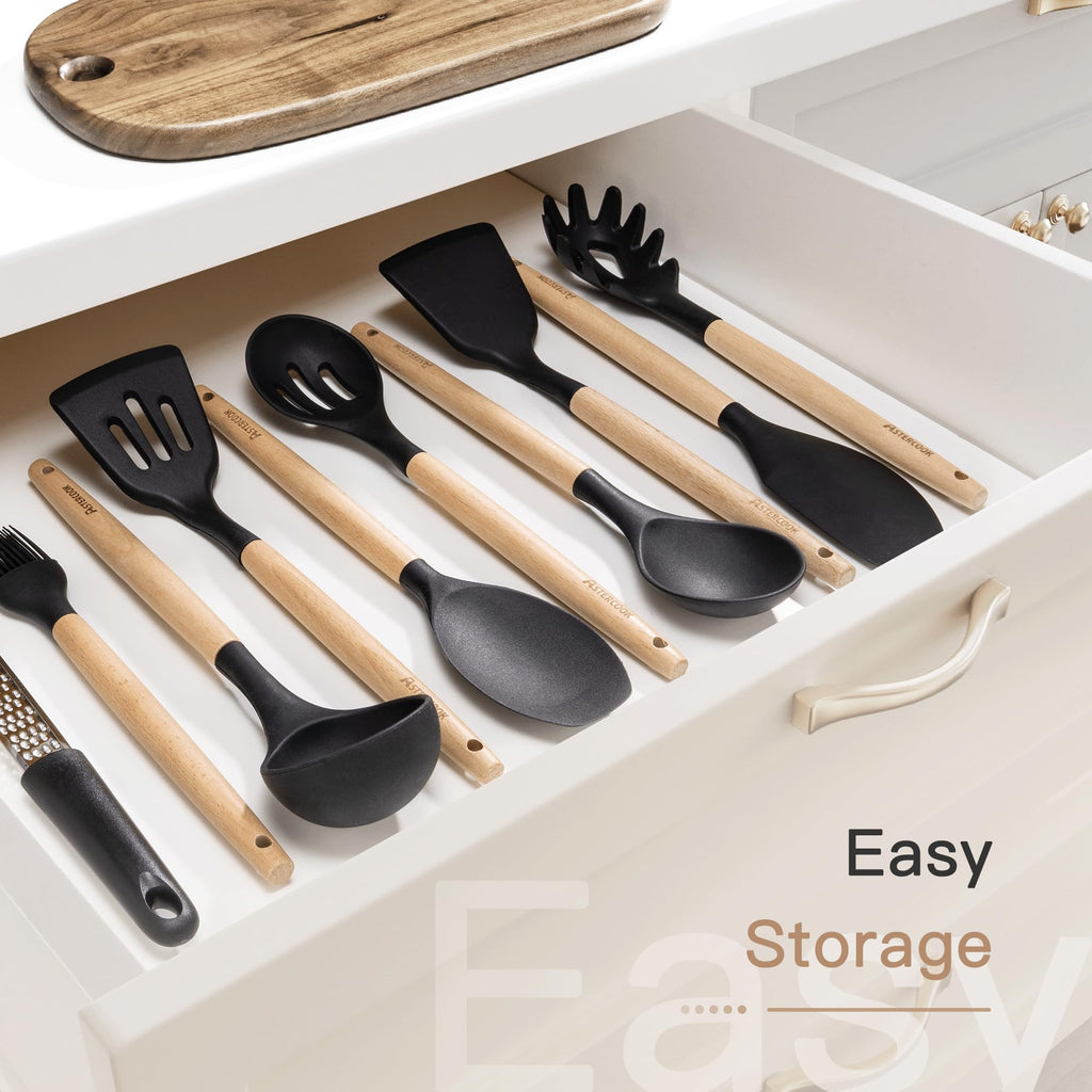 Astercook 39 PCS Kitchen Utensils Set, Silicone Cooking Utensil Sets with Wooden Handle, 446°F Heat Resistant Food Grade Spatula Set, BPA Free Kitchen Gadgets Tools Set & Spoons for Nonstick Cookware - My Kitchen Products