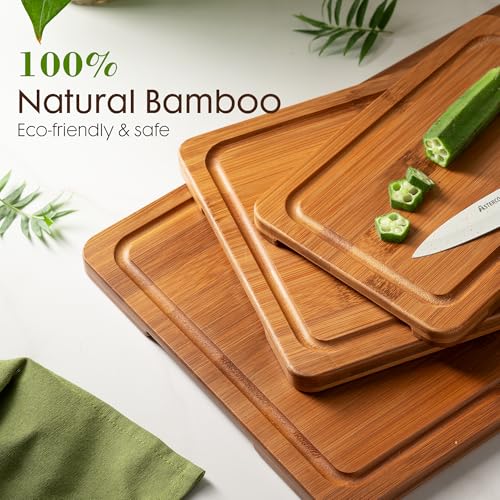 Astercook Deep-Carbonized Bamboo Cutting Boards for Kitchen with Wood Storage Stand, Reversible Charcuterie & Chopping Boards with Juice Grooves and Easy-Grip Handles, Fathers Day Gift for Men - My Kitchen Products