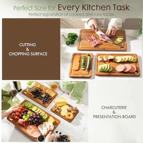 Astercook Deep-Carbonized Bamboo Cutting Boards for Kitchen with Wood Storage Stand, Reversible Charcuterie & Chopping Boards with Juice Grooves and Easy-Grip Handles, Fathers Day Gift for Men - My Kitchen Products