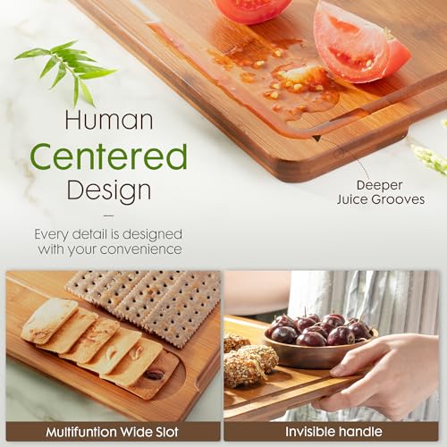 Astercook Deep-Carbonized Bamboo Cutting Boards for Kitchen with Wood Storage Stand, Reversible Charcuterie & Chopping Boards with Juice Grooves and Easy-Grip Handles, Fathers Day Gift for Men - My Kitchen Products