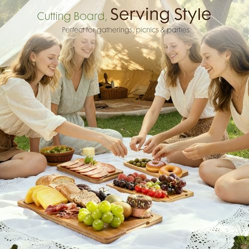 Astercook Deep-Carbonized Bamboo Cutting Boards for Kitchen with Wood Storage Stand, Reversible Charcuterie & Chopping Boards with Juice Grooves and Easy-Grip Handles, Fathers Day Gift for Men - My Kitchen Products