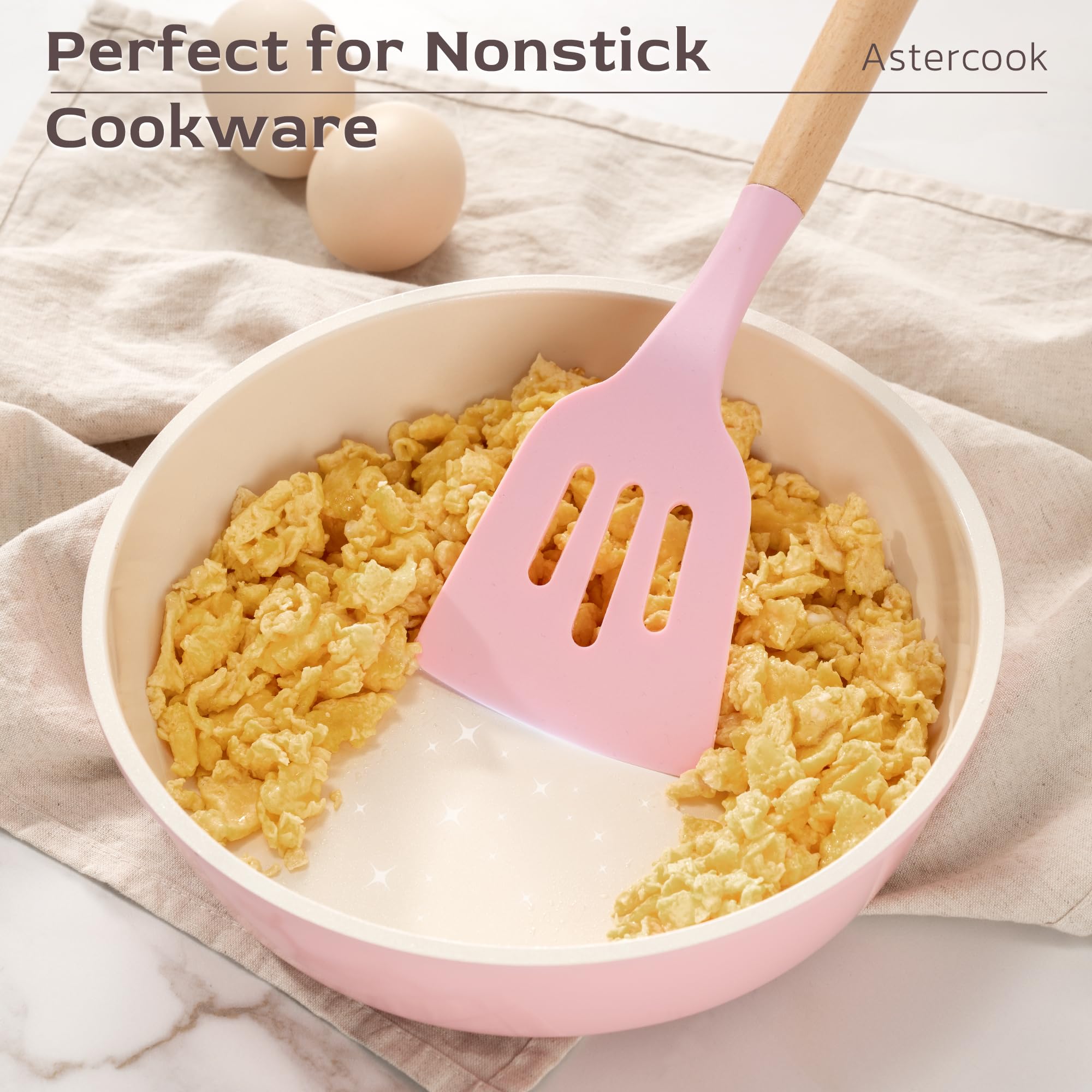 Astercook Kitchen Utensils set, 39 PCS Silicone Cooking Utensils Set with Wooden Handle, 446°F Heat Resistant Food Grade Utensil Sets, BPA Free Kitchen Gadgets Tools Set for Nonstick Cookware (Pink) - My Kitchen Products