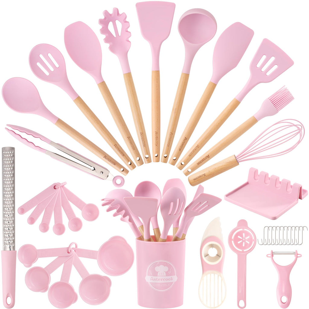 Astercook Kitchen Utensils set, 39 PCS Silicone Cooking Utensils Set with Wooden