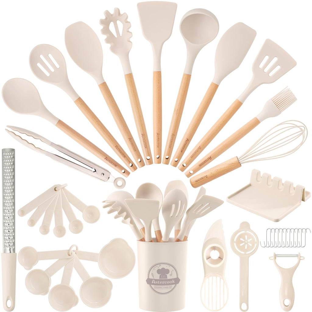 Astercook Kitchen Utensils set, 39 PCS Silicone Cooking Utensils Set with Wooden