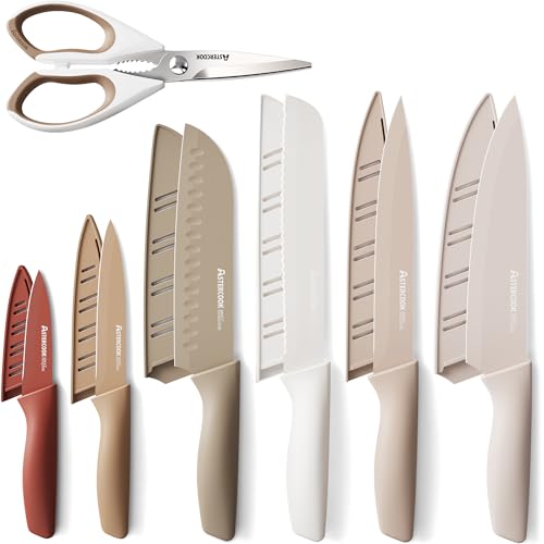 Astercook Knife Set, 13 Pieces Kitchen Knives Set with Healthy Anti-Rust Coating, Dishwasher Safe, Stainless Steel Chef Knife Sets with 6 Blade Guards, Fathers Day Gift for Men - My Kitchen Products