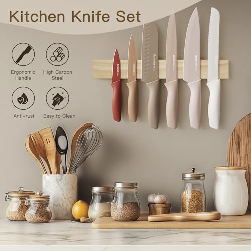 Astercook Knife Set, 13 Pieces Kitchen Knives Set with Healthy Anti-Rust Coating, Dishwasher Safe, Stainless Steel Chef Knife Sets with 6 Blade Guards, Fathers Day Gift for Men - My Kitchen Products