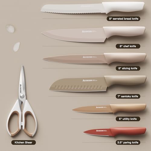 Astercook Knife Set, 13 Pieces Kitchen Knives Set with Healthy Anti-Rust Coating, Dishwasher Safe, Stainless Steel Chef Knife Sets with 6 Blade Guards, Fathers Day Gift for Men - My Kitchen Products