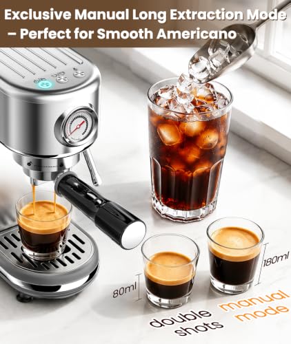 atatix Espresso Machine with Milk Frother, 20 Bar Pressure Espresso Maker, with 44OZ Removable Tank, Compact Stainless Steel Coffee Machine for Home, Office, Latte, Cappuccino, Macchiato, Silver - My Kitchen Products