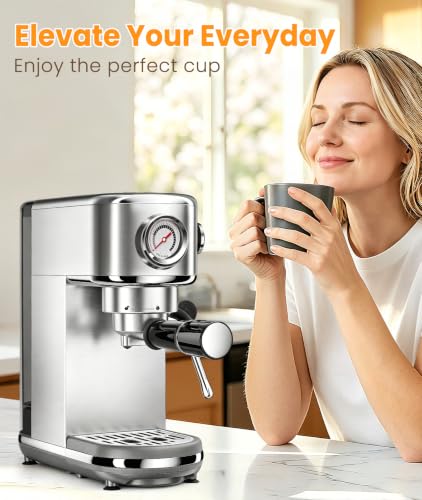 atatix Espresso Machine with Milk Frother, 20 Bar Pressure Espresso Maker, with 44OZ Removable Tank, Compact Stainless Steel Coffee Machine for Home, Office, Latte, Cappuccino, Macchiato, Silver - My Kitchen Products