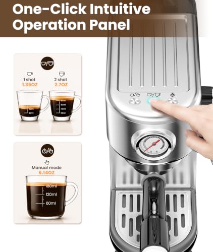 atatix Espresso Machine with Milk Frother, 20 Bar Pressure Espresso Maker, with 44OZ Removable Tank, Compact Stainless Steel Coffee Machine for Home, Office, Latte, Cappuccino, Macchiato, Silver - My Kitchen Products
