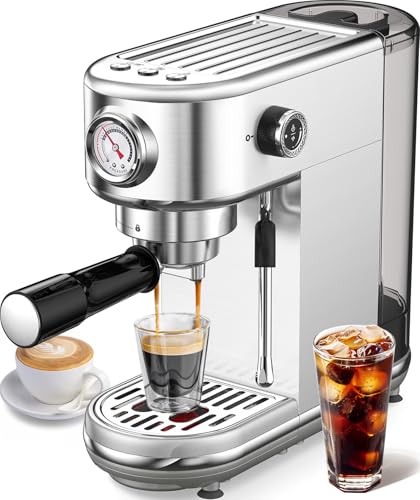 atatix Espresso Machine with Milk Frother, 20 Bar Pressure Espresso Maker, with 44OZ Removable Tank, Compact Stainless Steel Coffee Machine for Home, Office, Latte, Cappuccino, Macchiato, Silver - My Kitchen Products