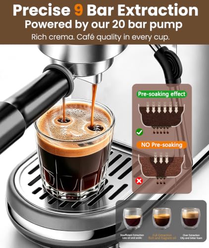 atatix Espresso Machine with Milk Frother, 20 Bar Pressure Espresso Maker, with 44OZ Removable Tank, Compact Stainless Steel Coffee Machine for Home, Office, Latte, Cappuccino, Macchiato, Silver - My Kitchen Products