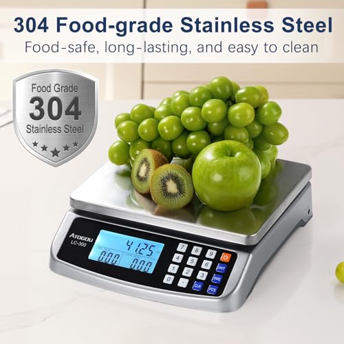Atogou 110lb Food Scale, Commercial Kitchen Scale with Price Computing, Plug-in Usable, 0.05oz/1g, 304 Stainless Steel, for Cooking, Vegetables, Farm, Industry, Counting. LC300 Silver - My Kitchen Products