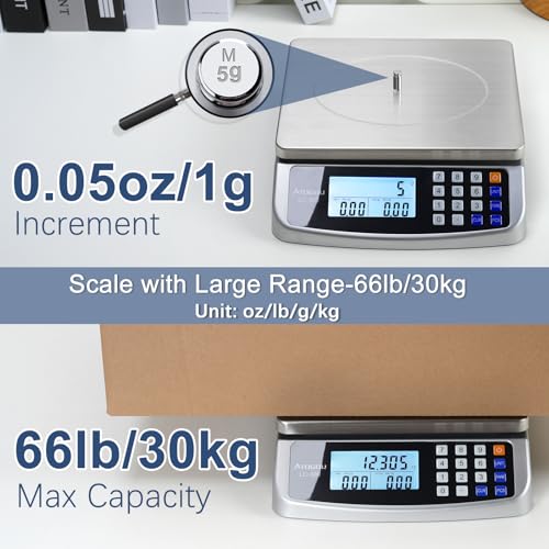 Atogou 110lb Food Scale, Commercial Kitchen Scale with Price Computing, Plug-in Usable, 0.05oz/1g, 304 Stainless Steel, for Cooking, Vegetables, Farm, Industry, Counting. LC300 Silver - My Kitchen Products