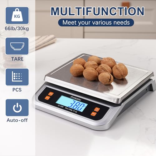 Atogou 88lb Food Scale, Commercial Kitchen Scale Plug-in Usable with Full View LCD Display, Stainless Steel, for Baking, Bread, Cooking, Meat, Vegetables, Farm, Industry LC200 Silver - My Kitchen Products