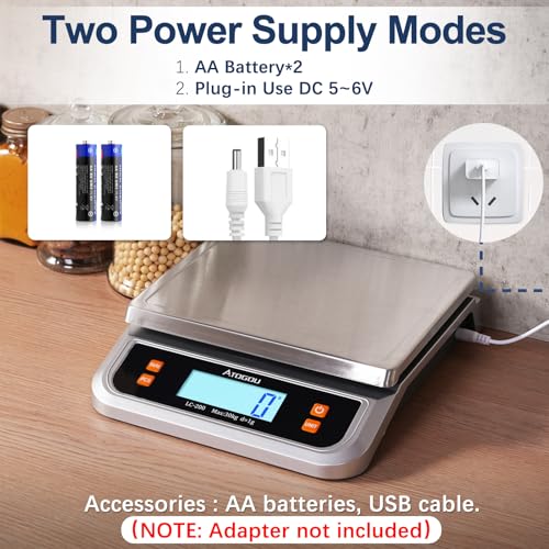 Atogou 88lb Food Scale, Commercial Kitchen Scale Plug-in Usable with Full View LCD Display, Stainless Steel, for Baking, Bread, Cooking, Meat, Vegetables, Farm, Industry LC200 Silver - My Kitchen Products