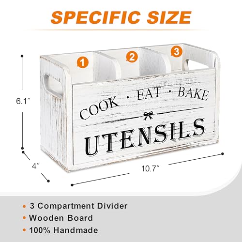 Atooge Kitchen Utensil Holder with 3 Compartments, Wooden Storage Utensil Organizer for Countertop, Farmhouse Decor, Rustic Cooking Utensil Kitchen Tool - My Kitchen Products